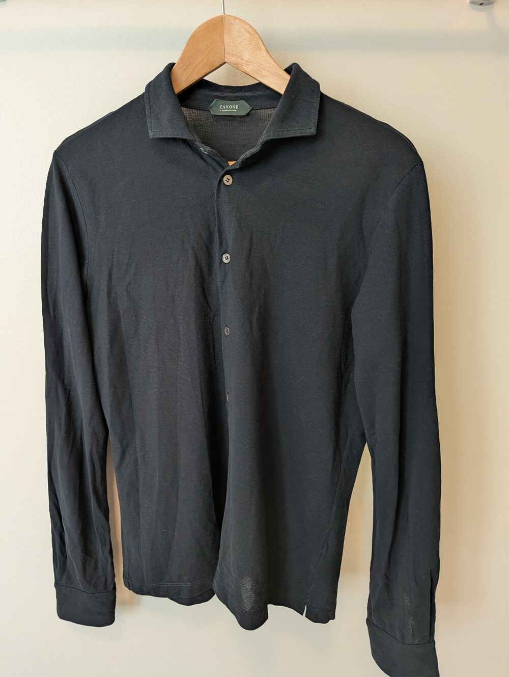 Zanone Black Long-Sleeve Button-Down Polo Shirt